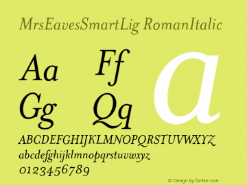 MrsEavesSmartLig RomanItalic Version 1.00 Font Sample