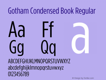 Gotham Condensed Book Regular Version 2.200 Pro Font Sample