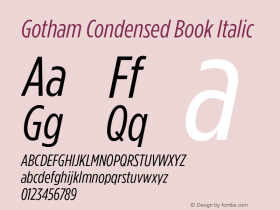 Gotham Condensed Book Italic Version 2.200 Pro Font Sample