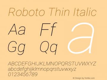 Roboto Thin Italic Version 2.000980; 2014 Font Sample