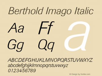 Berthold Imago Italic Version 001.001 Font Sample