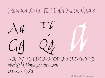 Humana Script ITC Light NormalItalic 1.00 Font Sample