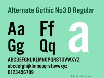 Alternate Gothic No3 D Regular Version 1.05 Font Sample