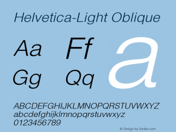 Helvetica-Light Oblique 001.001 Font Sample