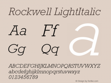 Rockwell LightItalic Version 4 Font Sample