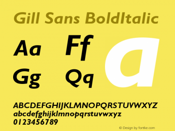 Gill Sans BoldItalic Version 4 Font Sample