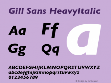 Gill Sans HeavyItalic Version 001.003 Font Sample