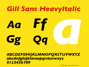 Gill Sans HeavyItalic Version 001.003 Font Sample