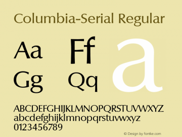 Columbia-Serial Regular 1.0 Fri Oct 18 17:24:00 1996 Font Sample