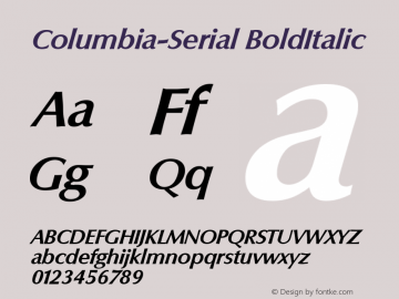 Columbia-Serial BoldItalic 1.0 Fri Oct 18 17:34:48 1996 Font Sample