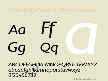 Chantilly-Serial RegularItalic 1.0 Fri Oct 18 15:01:25 1996 Font Sample