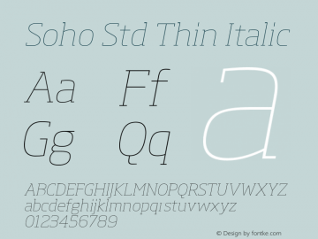 Soho Std Thin Italic Version 1.000 Font Sample