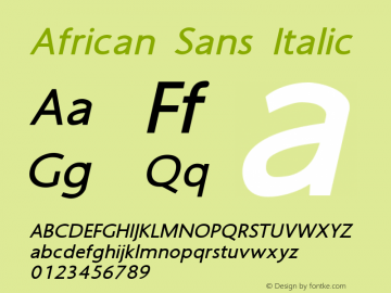 African Sans Italic Version 9.380 Font Sample