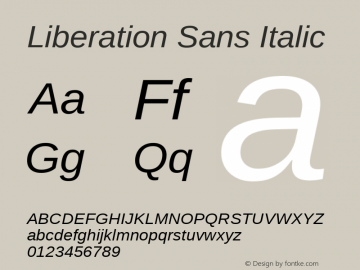 Liberation Sans Italic Version 1.02 Font Sample