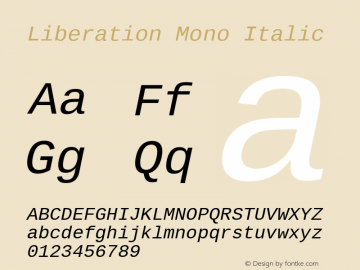 Liberation Mono Italic Version 1.02 Font Sample