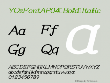 YOzFontAP04 Bold Italic Version 12.12 Font Sample