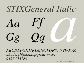 STIXGeneral Italic Version 0.9 Font Sample