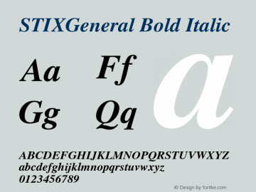 STIXGeneral Bold Italic Version 0.9 Font Sample