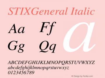 STIXGeneral Italic Version 1.0.0 Font Sample