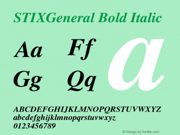 STIXGeneral Bold Italic Version 1.1.0 Font Sample