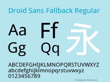 Droid Sans Fallback Regular Version 2.54b Font Sample