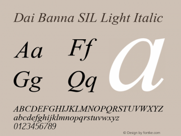 Dai Banna SIL Light Italic Version 2.200 Font Sample