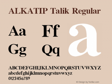 ALKATIP Talik Regular Version 5.00 October 13, 2006图片样张