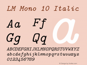 LM Mono 10 Italic Version 1.106;PS 1.106;hotconv 1.0.49;makeotf.lib2.0.14853 Font Sample