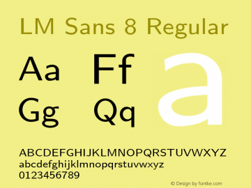 LM Sans 8 Regular Version 1.106;PS 1.106;hotconv 1.0.49;makeotf.lib2.0.14853 Font Sample