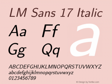 LM Sans 17 Italic Version 1.106;PS 1.106;hotconv 1.0.49;makeotf.lib2.0.14853图片样张