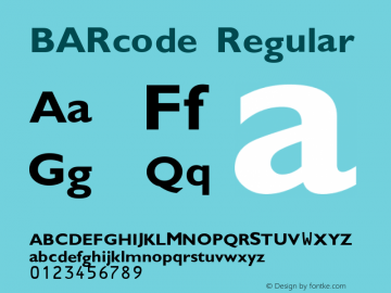 BARcode Regular Macromedia Fontographer 4.1.5 21/2/99 Font Sample