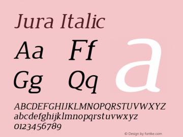 Jura Italic Version 1.007 Font Sample