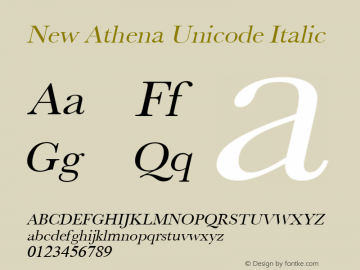 New Athena Unicode Italic Version 4.050 Font Sample