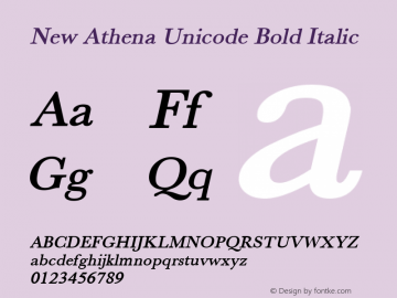 New Athena Unicode Bold Italic Version 4.050 Font Sample