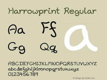 Harrowprint Regular 2.0, created using FontForge and Inkscape in Linux Font Sample