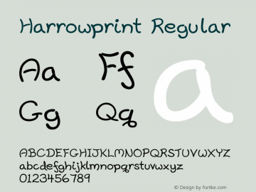 Harrowprint Regular 3.0, created using FontForge and Inkscape in Linux Font Sample