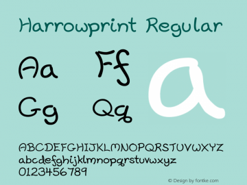 Harrowprint Regular 2.1, created using FontForge and Inkscape in Linux Font Sample