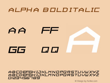 ALPHA BoldItalic Macromedia Fontographer 4.1.5 24/6/08 Font Sample