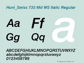 Huni_Swiss 733 Md WS Italic Regular 1.0, Rev. 1.65  1997.06.10 Font Sample