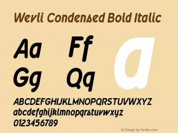 Wevli Condensed Bold Italic Version 2.1; 2002 Font Sample