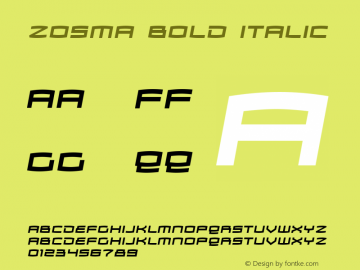 Zosma Bold Italic Version 1.000 2005 initial release Font Sample