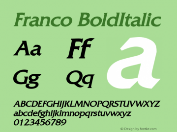 Franco BoldItalic Altsys Fontographer 4.1 5/8/96图片样张