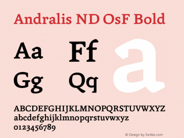 Andralis ND OsF Bold Version 001.000 Font Sample