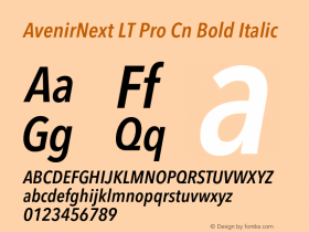 AvenirNext LT Pro Cn Bold Italic Version 1.100;PS 001.001;hotconv 1.0.38 Font Sample