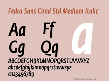 Fedra Sans Cond Std Medium Italic Version 2.1; 2006 Font Sample
