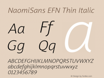 NaomiSans EFN Thin Italic Version 1.000;PS 001.000;hotconv 1.0.38 Font Sample