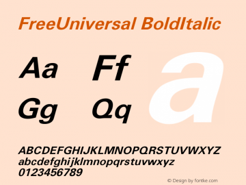 FreeUniversal BoldItalic Version 1.001 Font Sample