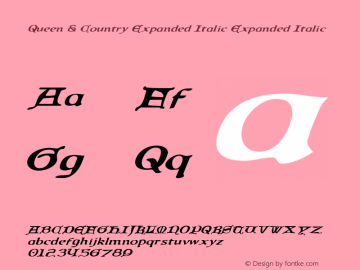 Queen & Country Expanded Italic Expanded Italic 1 Font Sample