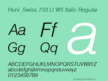 Huni_Swiss 733 Lt WS Italic Regular 1.0, Rev. 1.65  1997.06.10图片样张