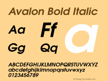 Avalon Bold Italic v1.00 Font Sample